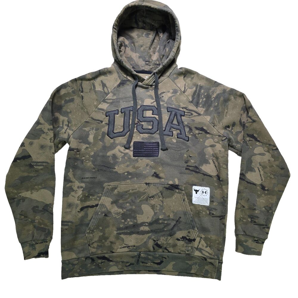Under Armour Project Rock Freedom X Blood Sweat Mens Medium Respect Camo Hoodie